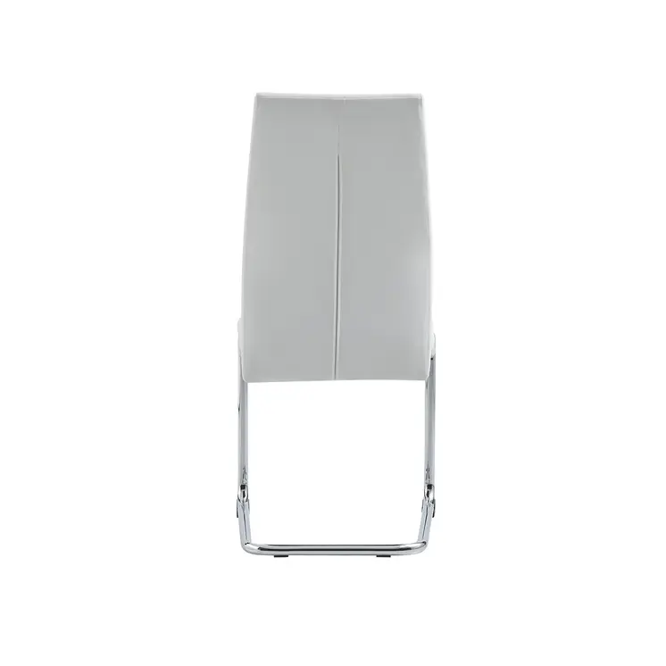 Set of Four White and Silver Upholstered Faux Leather Dining Side Chairs