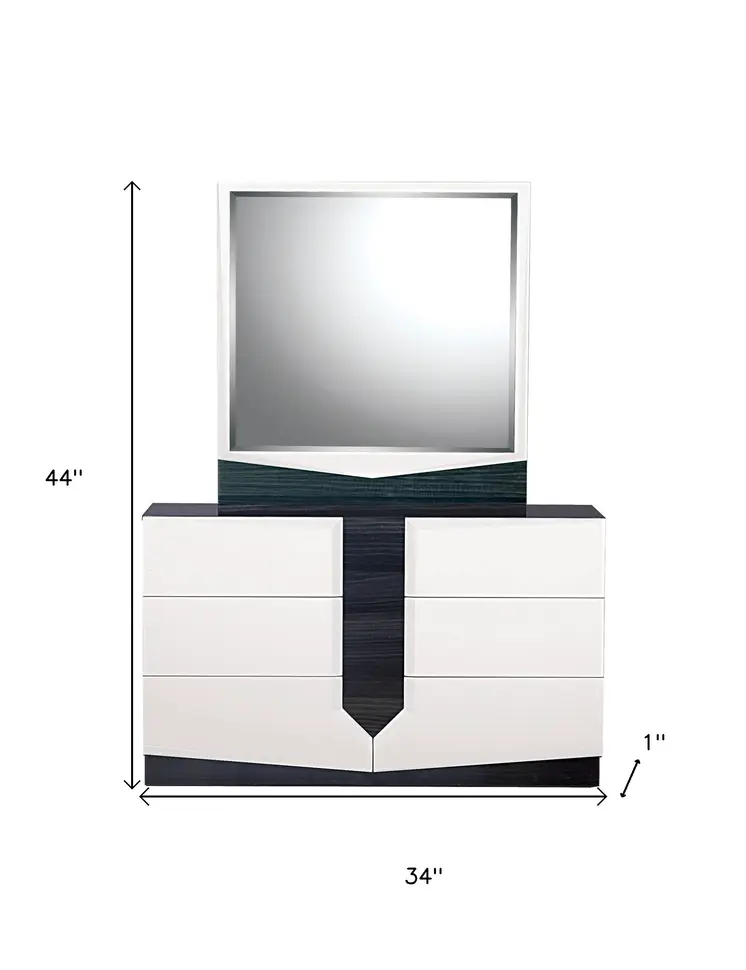 44" Gray And White Glass And Wood Mounted Accent Mirror