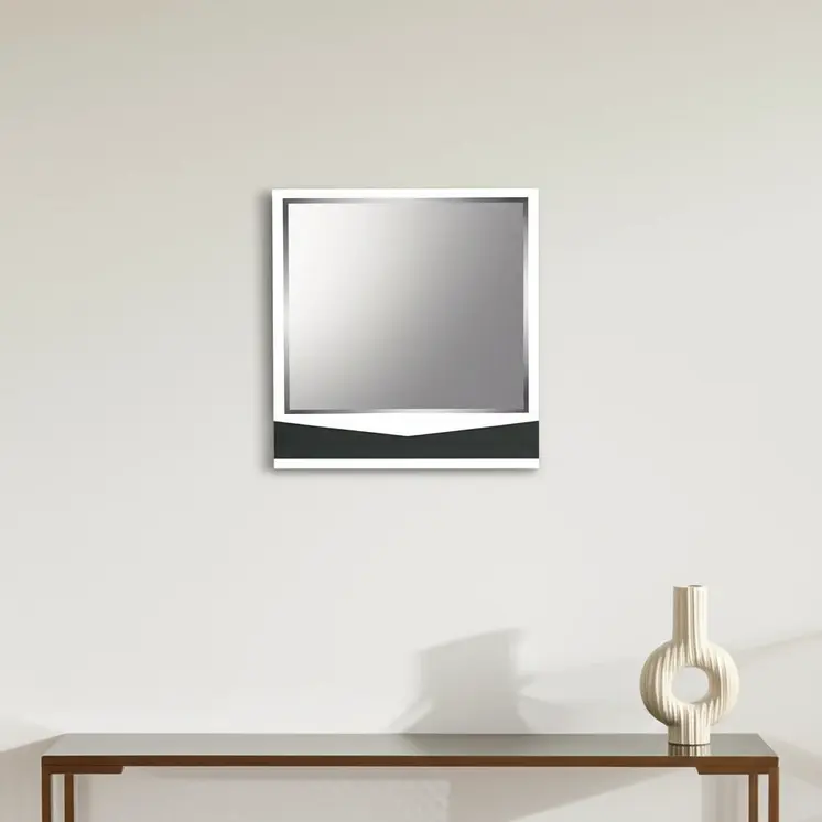 44" Gray And White Glass And Wood Mounted Accent Mirror