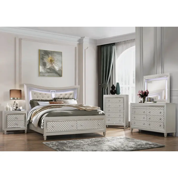 65" Champagne Solid Wood With Bling Six Drawer Double Dresser