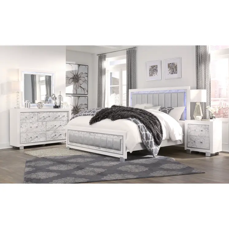 41" White Faux Marble Wood Lighted Mounted Accent Mirror