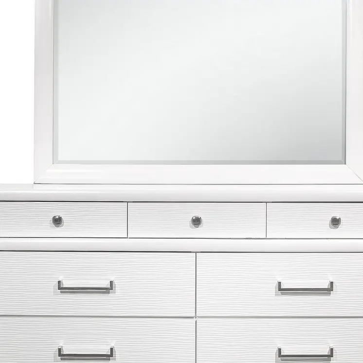 59" White Solid Wood Mirrored Nine Drawer