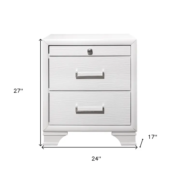 27" White Wood Two Drawer Nightstand
