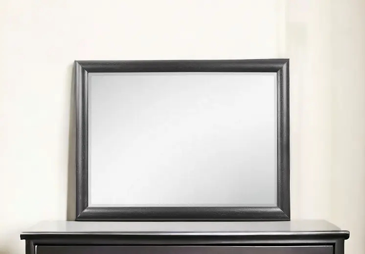 35" Dark Gray Wood Framed Mounted Dresser Mirror