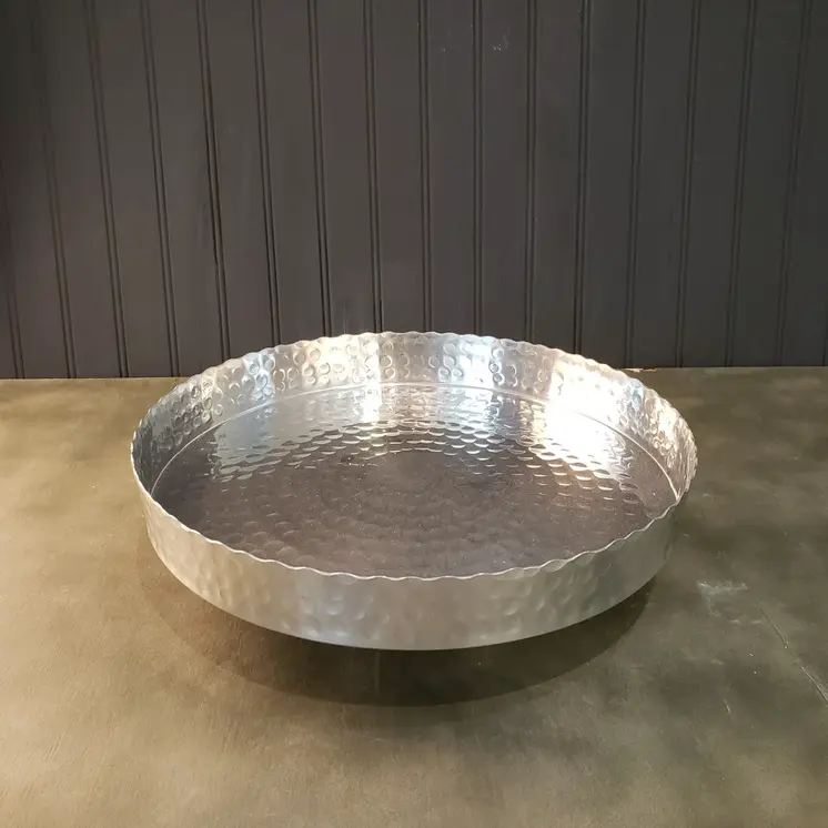 16" Silver Handcrafted Hammered Stainless Steel Round Tray