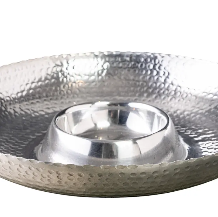 Handcrafted Hammered Stainless Steel Chip And Dip Server