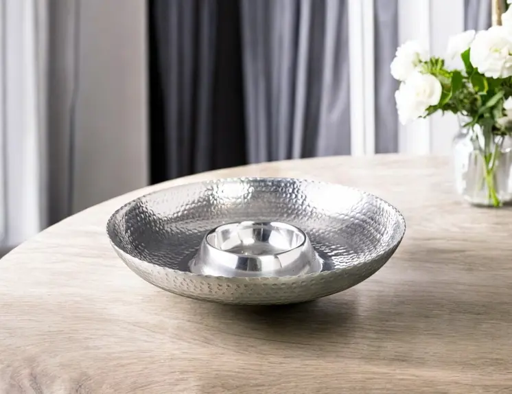Handcrafted Hammered Stainless Steel Chip And Dip Server