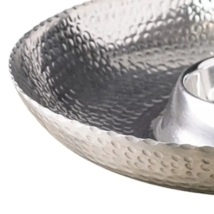 Handcrafted Hammered Stainless Steel Chip And Dip Server