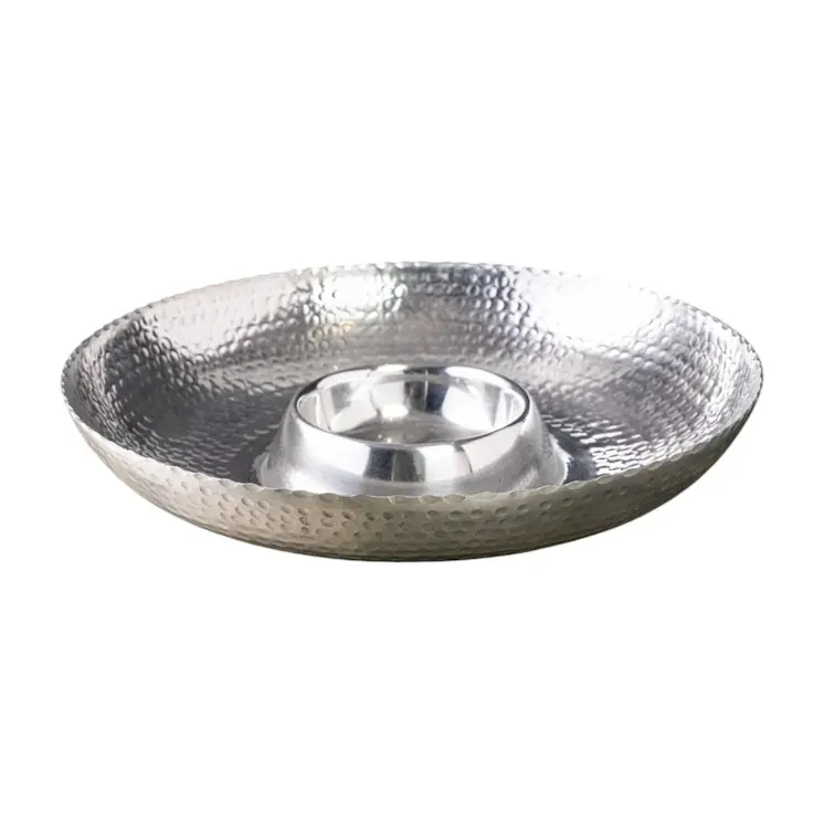 Handcrafted Hammered Stainless Steel Chip And Dip Server