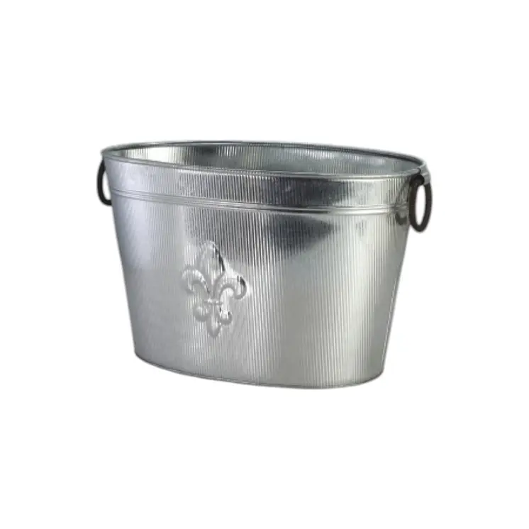 Oval Silver Ribbed Fleur De Lis Beverage Tub