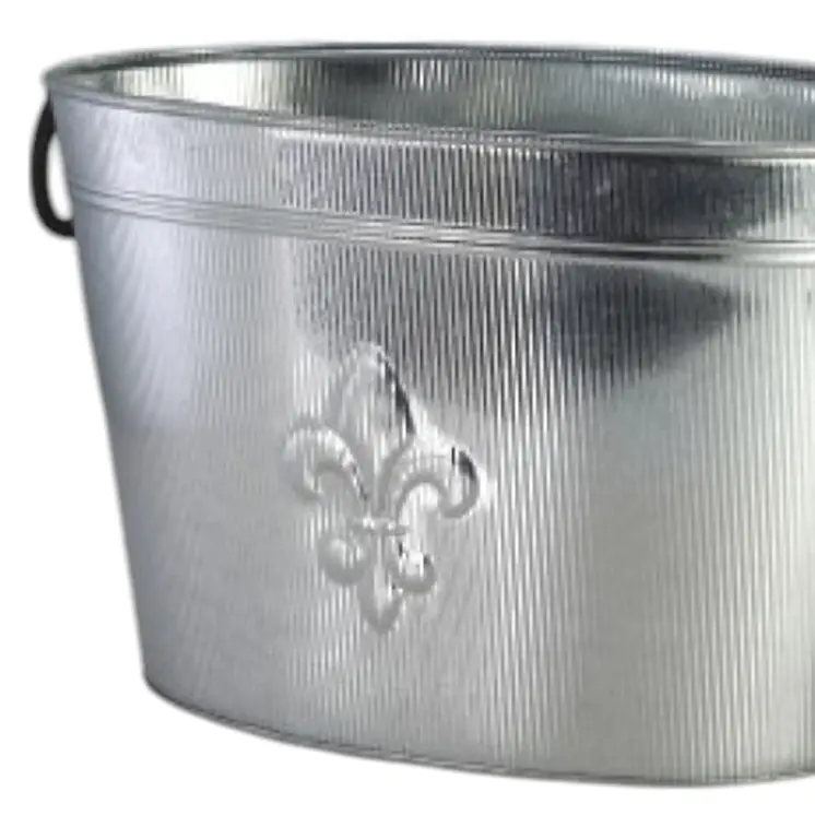 Oval Silver Ribbed Fleur De Lis Beverage Tub