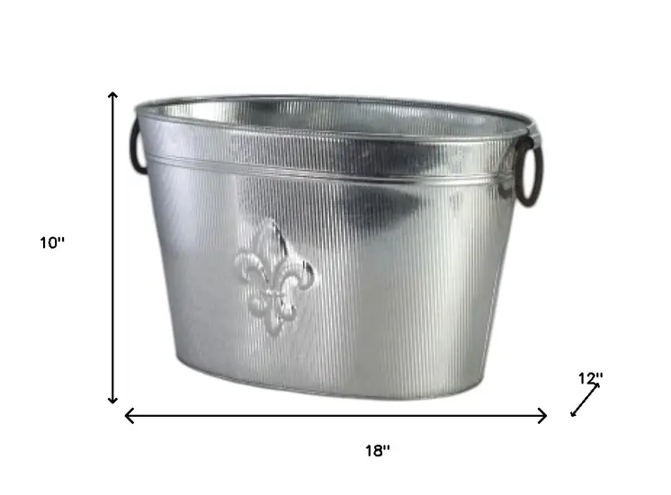 Oval Silver Ribbed Fleur De Lis Beverage Tub