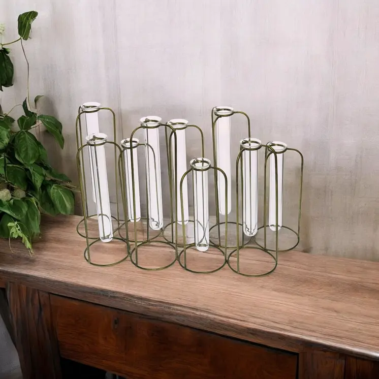 9" Clear Bud Metal Table Vase