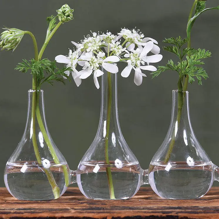 Set of Five Clear Cojoined Glass Bud Vases