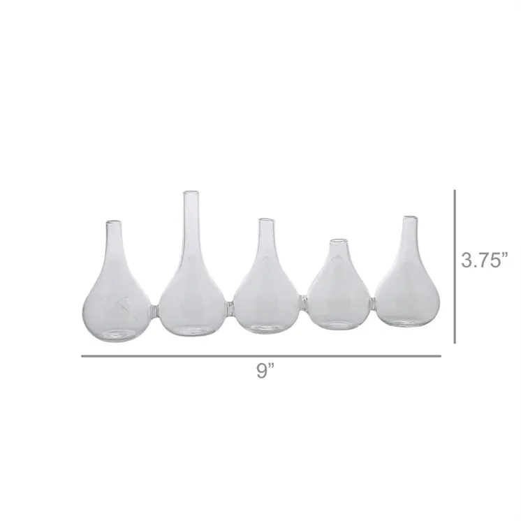 Set of Five Clear Cojoined Glass Bud Vases