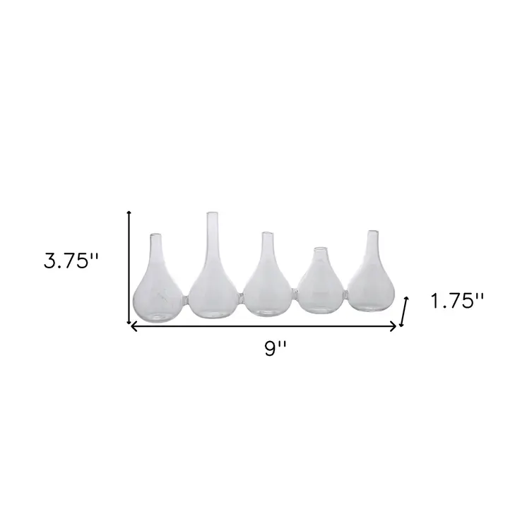 Set of Five Clear Cojoined Glass Bud Vases