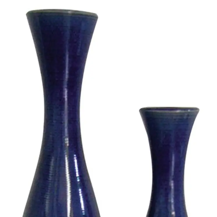 Set of Two Cobalt Cylinder Ceramic Table Vase