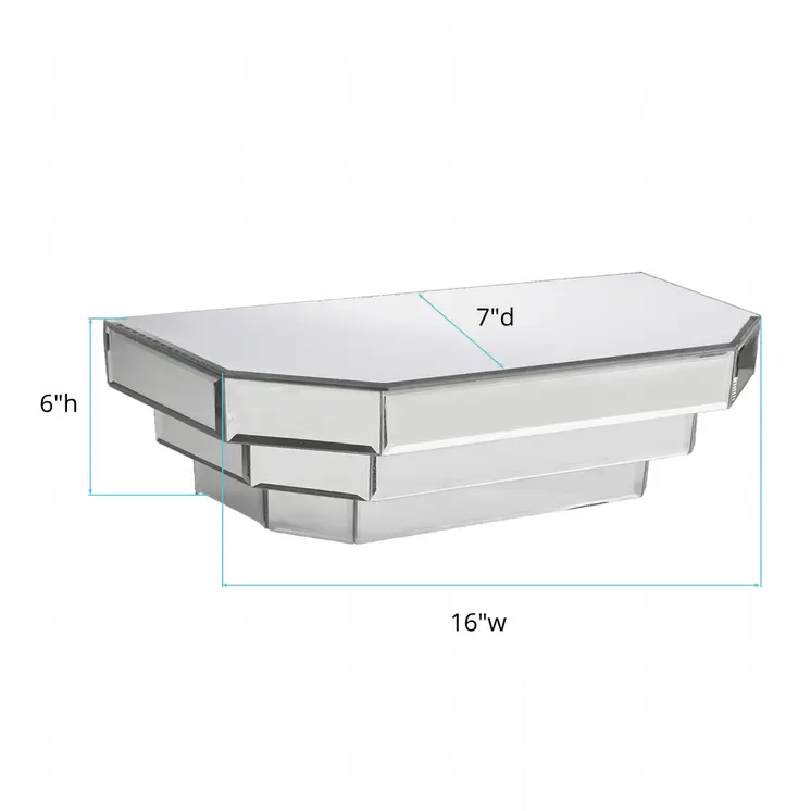 16" Silver Mirrored Glass Hanging Dimensional Floating Shelf
