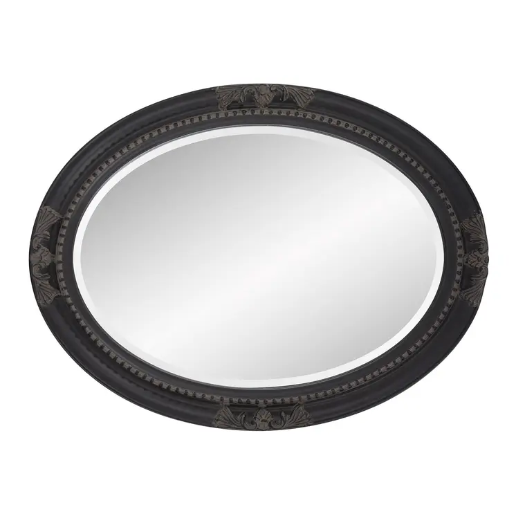 33" Black Ornate Oval Wood Framed Accent Mirror