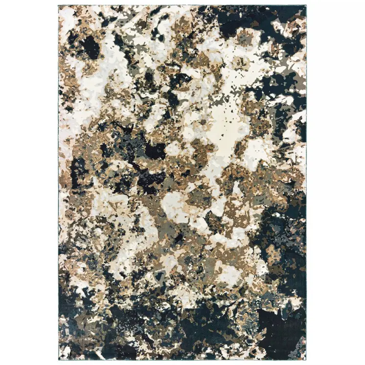 4' X 6' Ivory And Navy Blue Abstract Area Rug