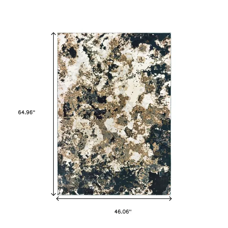 4' X 6' Ivory And Navy Blue Abstract Area Rug