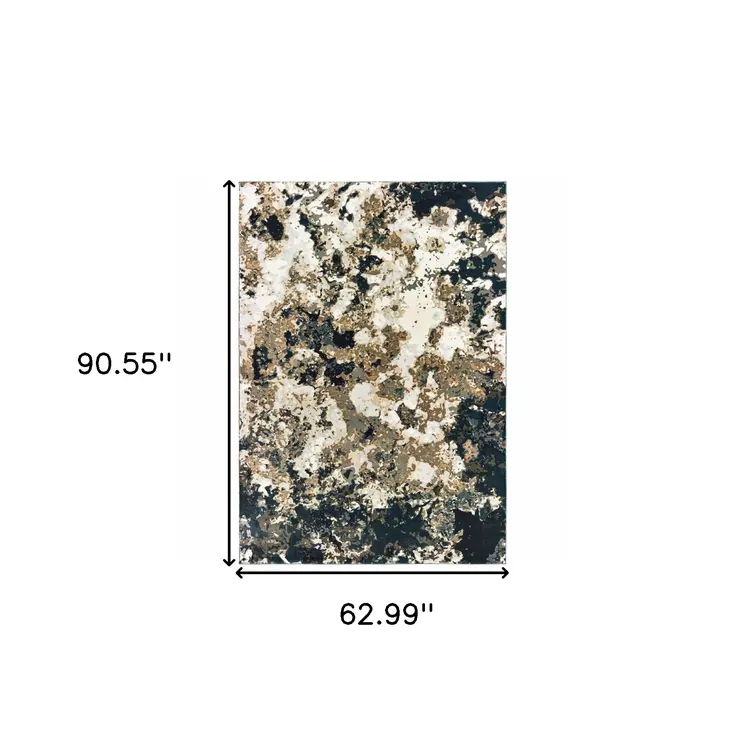 5' X 8' Ivory And Navy Blue Abstract Area Rug