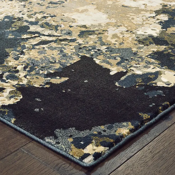 6' X 9' Ivory And Navy Blue Abstract Area Rug