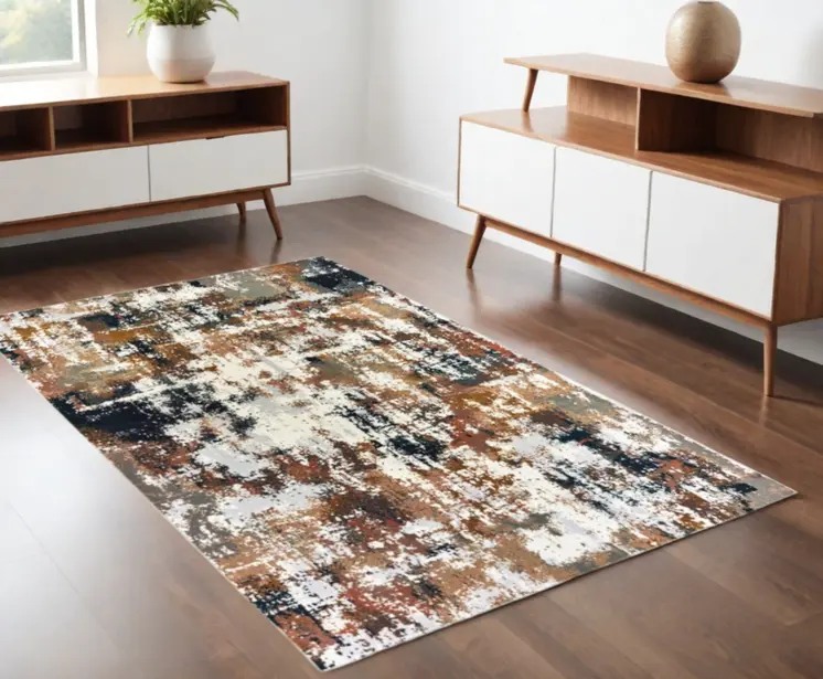 4' X 6' Ivory And Gray Abstract Area Rug