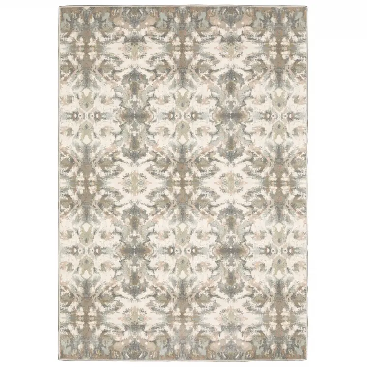 10' X 13' Ivory And Gray Ikat Area Rug