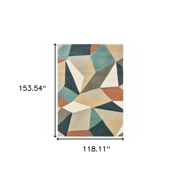 10' X 13' Blue Green And Beige Abstract Geometric Area Rug