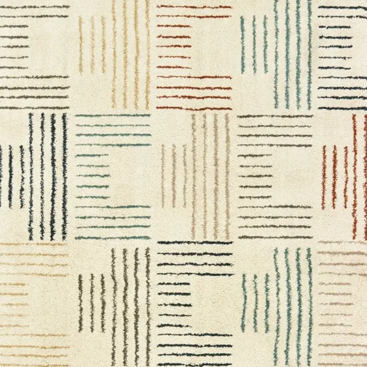 7' X 10' Ivory Blue And Red Geometric Area Rug