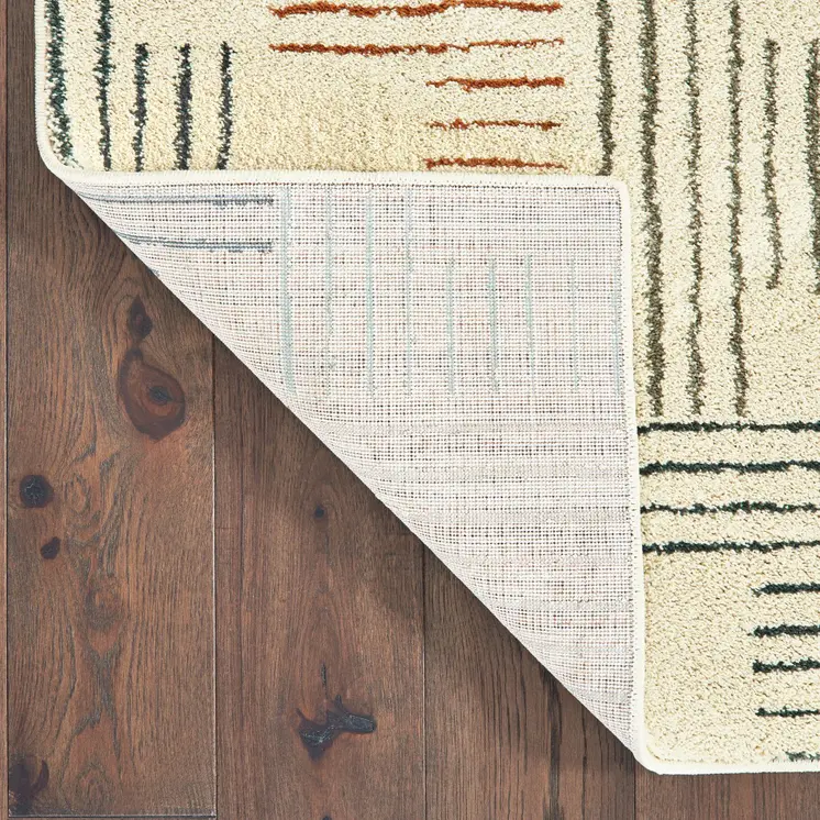 10' X 13' Ivory Blue And Red Geometric Area Rug