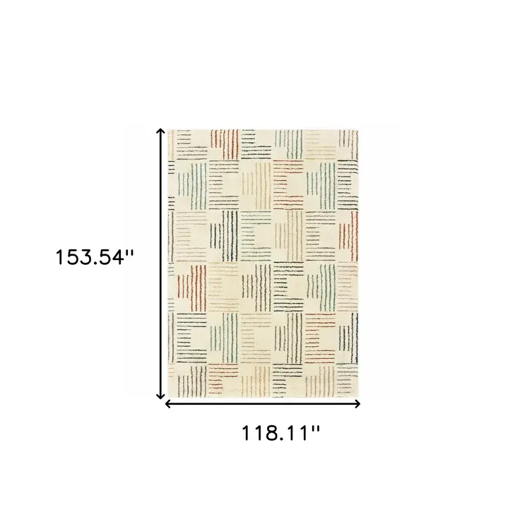 10' X 13' Ivory Blue And Red Geometric Area Rug