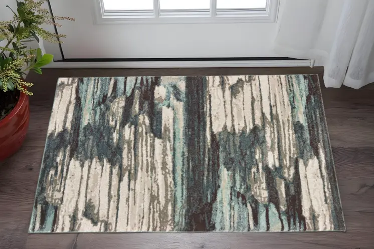 2' X 3' Ivory Blue Gray Abstract Layers Indoor Accent Rug