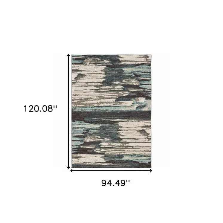 7' X 10' Ivory Blue And Gray Abstract Area Rug