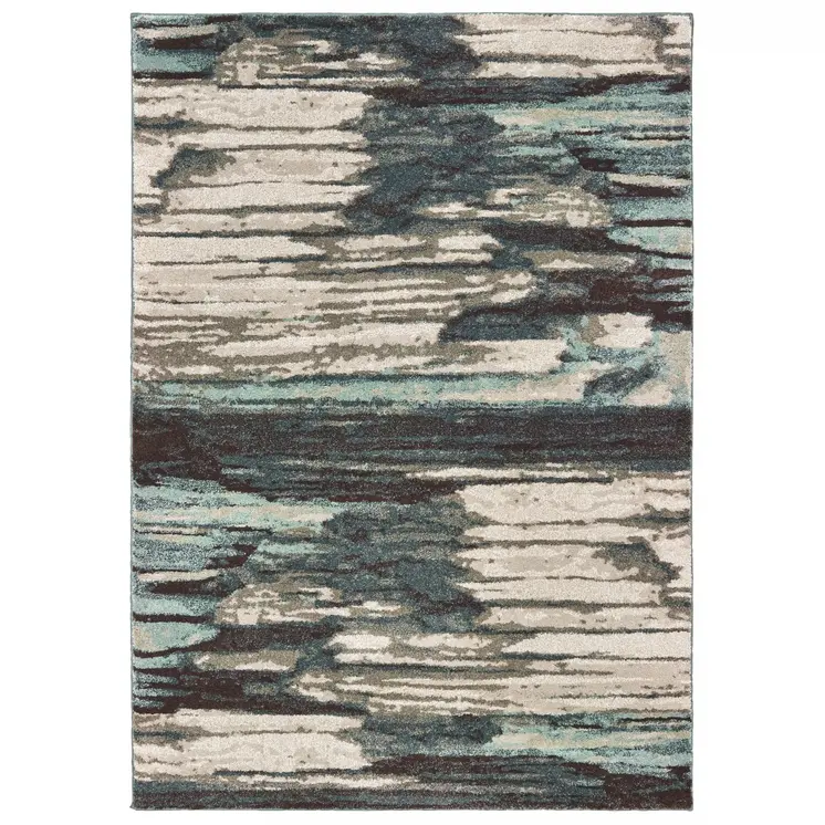10' X 13' Ivory Blue And Gray Abstract Area Rug