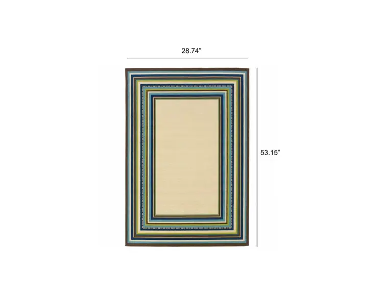 2' X 3' Ivory And Blue Striped Indoor Outdoor Area Rug