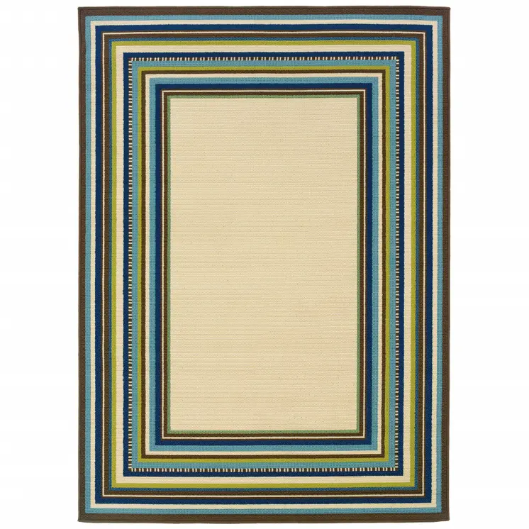 4' X 6' Ivory And Blue Striped Indoor Outdoor Area Rug