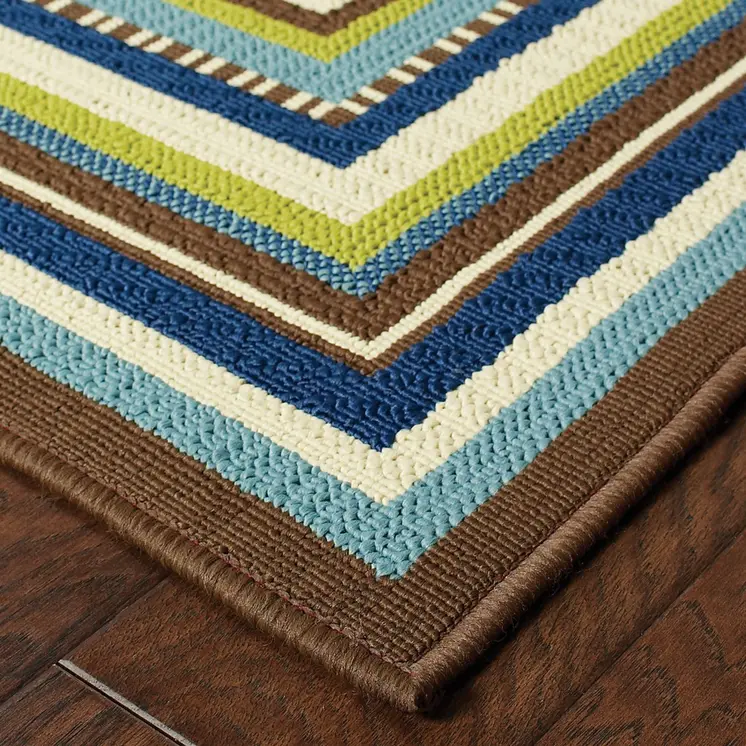 4' X 6' Ivory And Blue Striped Indoor Outdoor Area Rug