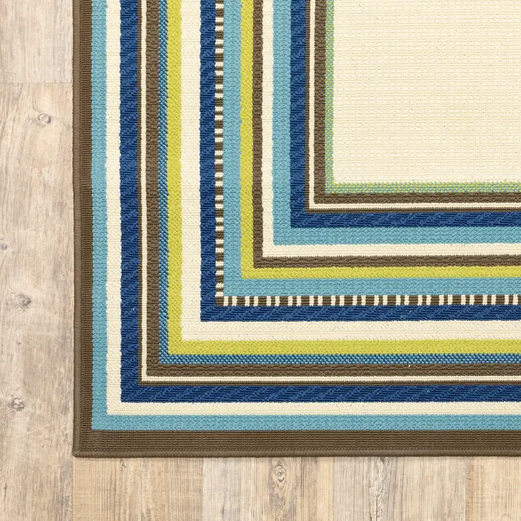 4' X 6' Ivory And Blue Striped Indoor Outdoor Area Rug