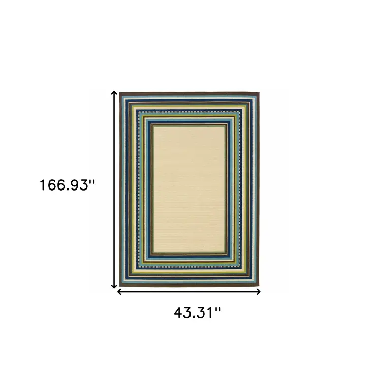 4' X 6' Ivory And Blue Striped Indoor Outdoor Area Rug