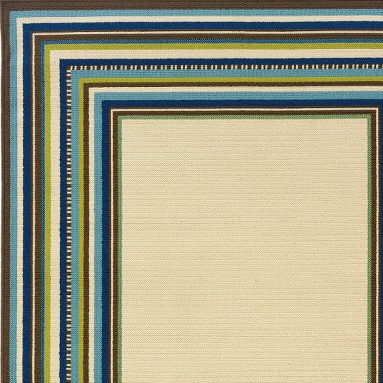 4' X 6' Ivory And Blue Striped Indoor Outdoor Area Rug