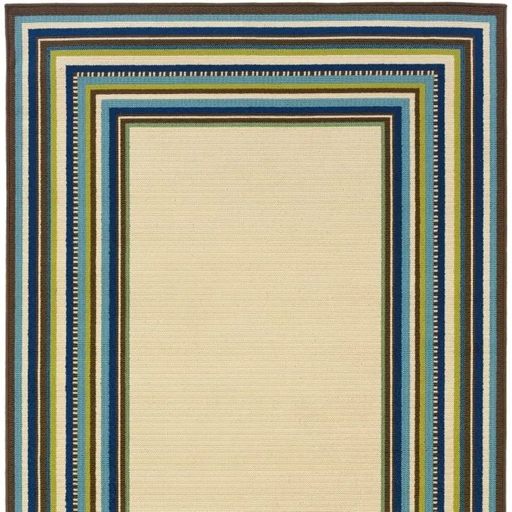 4' X 6' Ivory And Blue Striped Indoor Outdoor Area Rug