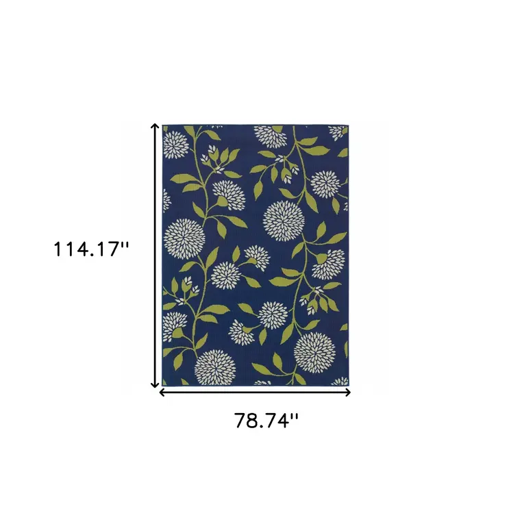 7' X 10' Blue And Green Floral Indoor Outdoor Area Rug