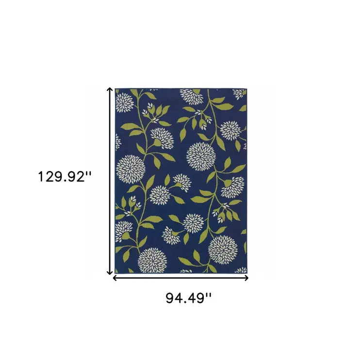 8' X 11' Blue And Green Floral Indoor Outdoor Area Rug