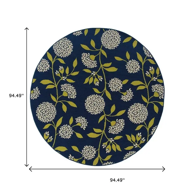 8' Blue And Green Round Floral Indoor Outdoor Area Rug