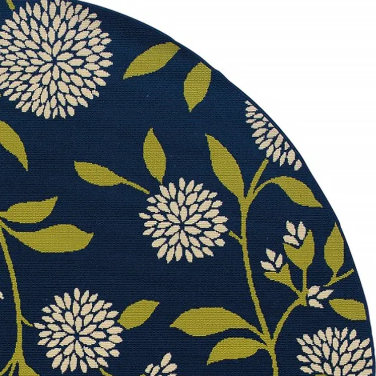 8' Blue And Green Round Floral Indoor Outdoor Area Rug