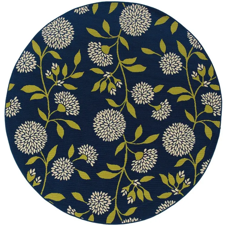 8' Blue And Green Round Floral Indoor Outdoor Area Rug