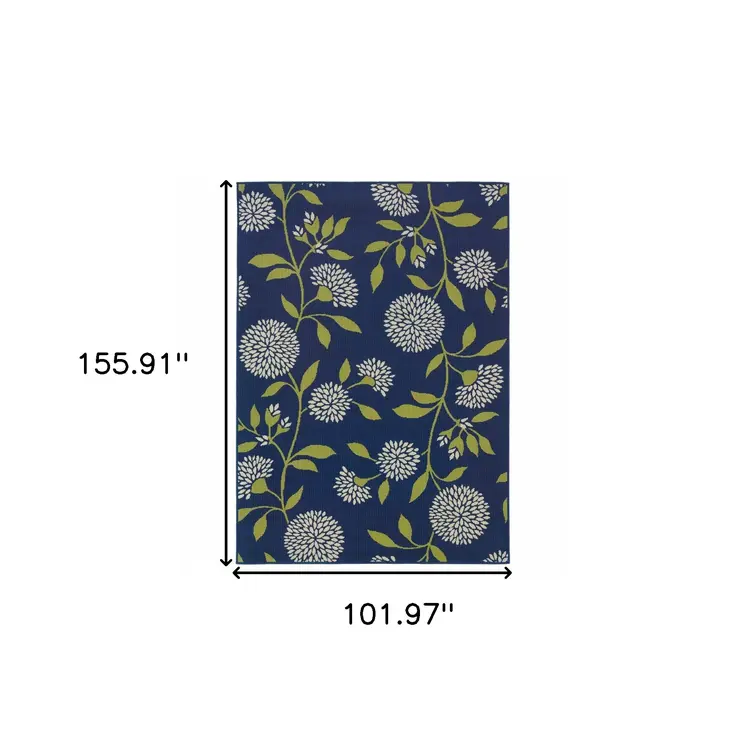 8' X 13' Blue And Green Floral Indoor Outdoor Area Rug
