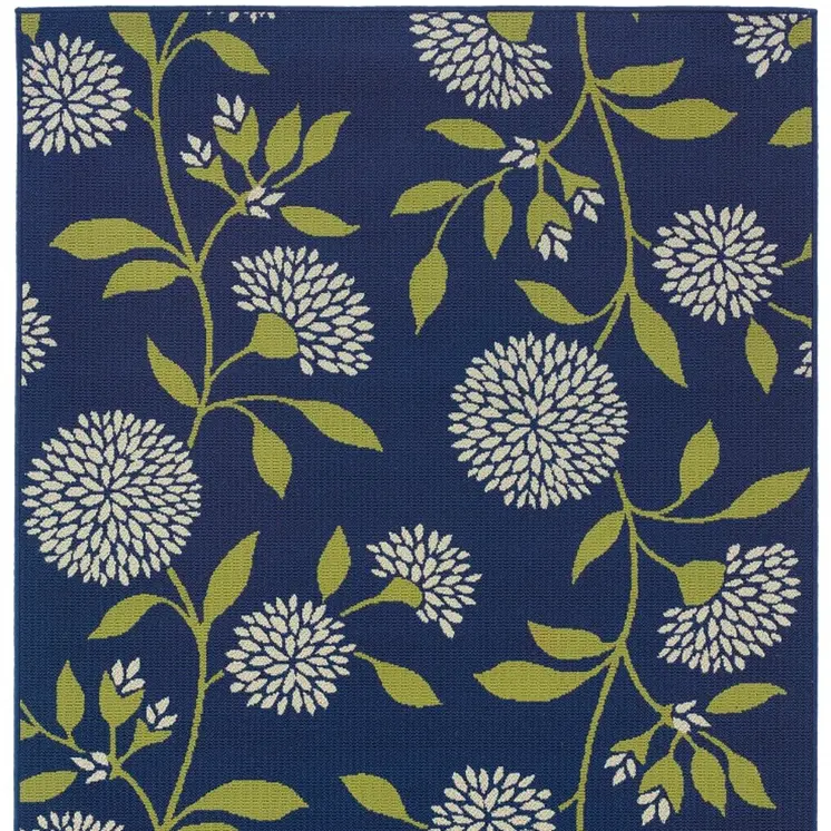 8' X 13' Blue And Green Floral Indoor Outdoor Area Rug